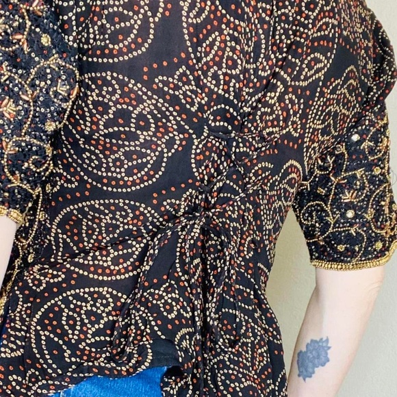 Paaneri India Black & Gold Beaded Sparkly Bohemian Blouse - Picture 4 of 7